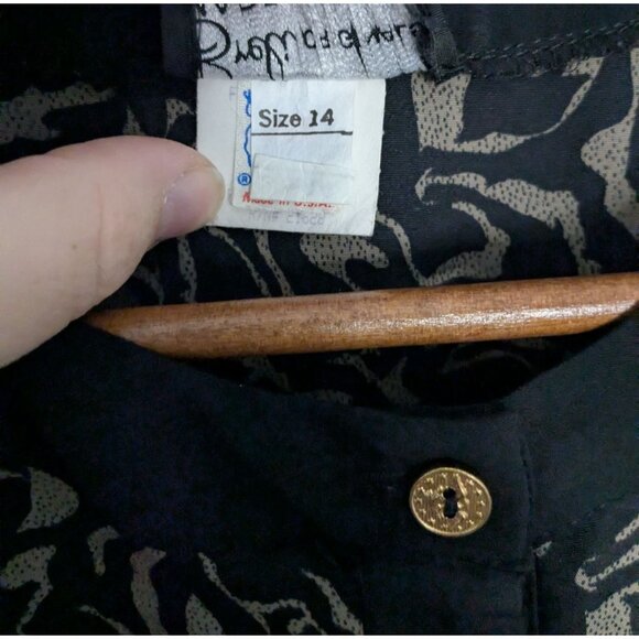 Breli Originals Blk Tan Patterned Dress Button Front Midi Gold Buttons Sz 14 - Picture 6 of 15